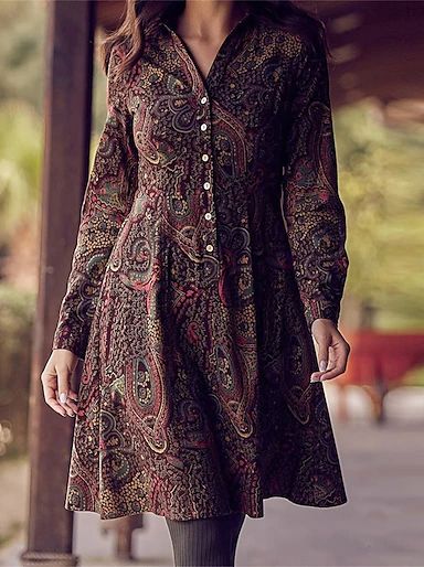 Boho Dress Winter, Boho Fall Outfits, Spring Attire, Boho Dresses Long, Boho Midi Dress, Pattern Shirt, Long Sleeve Print Dress, Frock Design, Kurta Designs