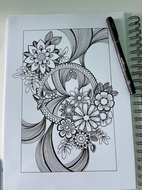 #zentangle #fineline Leaves Zentangle, Zentangle Flowers Step By Step, Zentangle Art Flowers, Colourful Zentangle Art, Zentangle Art Easy, Simple Zentangle, Colorful Zentangle, Color Zentangle, Pattern Zentangle