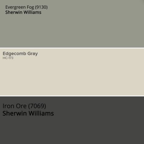 Revere Pewter And Iron Ore, Pewter Green And Iron Ore, Treehouse Colors, Iron Ore Living Room, Iron Ore Accent Wall, Sherwin Williams Paint Neutral, Sea Biscuit, Manchester House, Edgecomb Gray