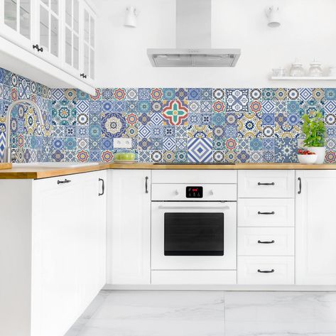 Self-adhesive splashback Portuguese Tiles kitchen decor | Etsy Portuguese Tiles Kitchen, White Kitchen Splashback, Kitchen Splashback Tiles, Portuguese Tile, Splashback Tiles, Portuguese Tiles, Kitchen Splashback, Kitchen Room Design, Wall Cladding