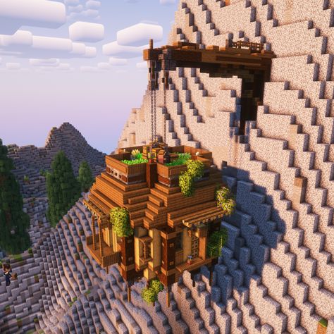 Minecraft House Hanging, Hanging Houses In Minecraft, House Hanging Off Cliff Minecraft, Hanging Cave House Minecraft, Hanging Mountain House Minecraft, Cave Farm Minecraft, Minecraft Hanging House Ideas, Minecraft House On Top Of Mountain, Fantasy Minecraft Building Ideas