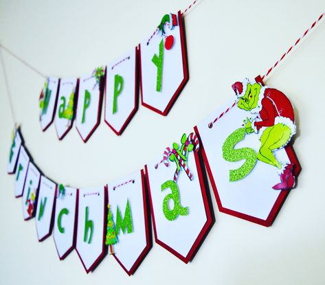 Grinch Birthday Banner, Grinch Name, Bunting Christmas, Banner Christmas, Christmas Bunting, Christmas Banner, Name Banners, Christmas Banners, Flag Bunting