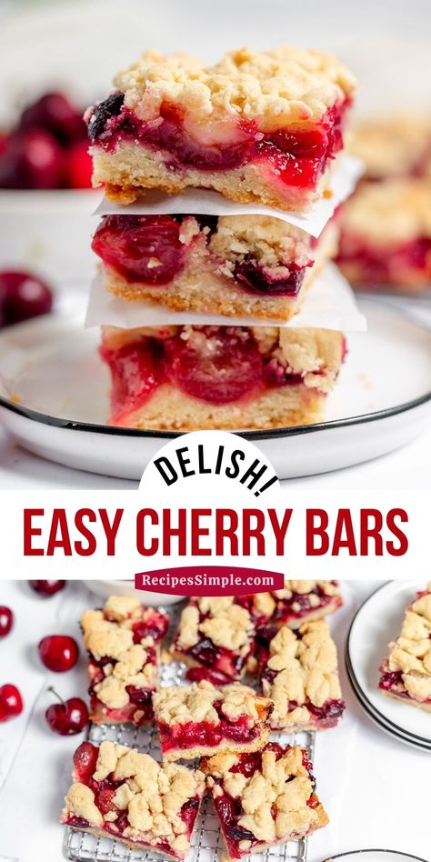 These fresh Cherry Bars have a buttery shortbread type crust and delicious cherries in every bite. These bars melt in your mouth and are made with simple ingredients. Easy cherry dessert. Lemon Pies, Dessert Bars Recipes Easy, Cherry Cookies Recipes, Desert Bars, Cherry Bars, Evil Stepmother, Cherry Cookies, Fresh Cherry, Buttery Shortbread