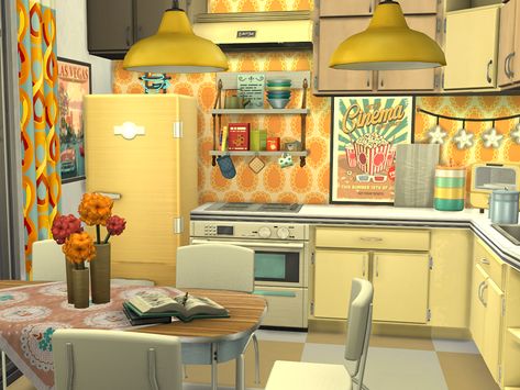 Citrus Room Sims 4, Sims 4 Cc Yellow Furniture, Sims 4 Kitsch Cc, Sims 4 Cc Maxis Match 70s Furniture, Sims 4 70s Furniture, Sims 4 Retro Kitchen, Sims 4 Diner Cc, Sims 4 Yellow Cc, Sims 4 Cc Mid Century