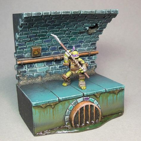 Diorama, Ninjas, Tmnt, Trutles Tmnt Sewer, Room Box Miniatures, Diorama Ideas, Miniature Photography, Teenage Mutant Ninja Turtles Artwork, Ninja Turtle Party, Action Figure Display, Ninja Turtles Artwork, Turtle Party