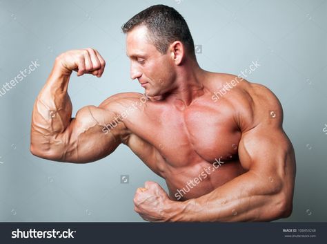 Flexing Arm Reference, Arm Anatomy, Arm Muscle, Muscular Male, Muscular Man, Arm Muscles, Anatomy For Artists, Bulk Up, Man Standing