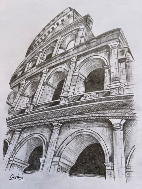 Rome - Colosseum — Drawing - pencil sketch - A place I …💜💛💚💖…!!! Colosseum Drawing, Italy Sketches, Rome Architecture, Rome Colosseum, Gcse Art Sketchbook, Architect Drawing, Building Drawing, Meaningful Drawings, Italy Rome