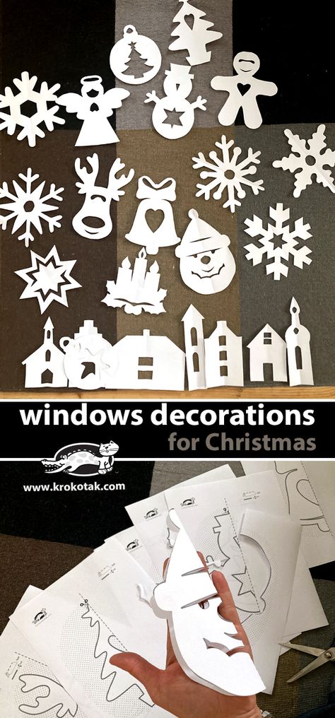 krokotak | Windows decorations for Christmas / Cut-Away SYMMETRICAL SHAPES Winter School Decorations Windows Decor, Christmas Decor Ideas For Classroom Window, Window Paper Decoration, Window Paper Craft, Christmas Decorations On Windows, Christmas Window Paper Decorations, Christmas Window Crafts For Kids, Winter Window Decorations School, Diy Window Christmas Decorations