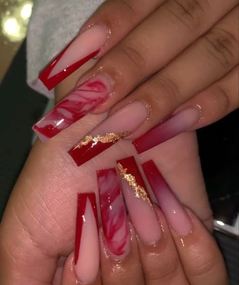 Marble Acrylic Nails, Marble Nail Designs, Red Nail Art, Red Acrylic Nails, Exotic Nails, Red Nail Designs, Acrylic Nails Coffin Pink, Summer Acrylic Nails, Short Acrylic Nails Designs