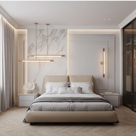 Peri Lauren Interiors on Instagram: “Gave up my love for symmetry on this one! But I think it’s ok!! How amazing?!? @dede.studio” Modern Luxury Bedroom, Modern Bedroom Interior, Luxury Bedroom Master, Classic Bedroom, Bedroom Bed Design, Bedroom Furniture Design, Room Design Bedroom, Luxurious Bedrooms, 인테리어 디자인