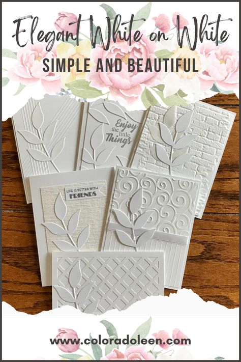 Join me on the blog for an adventure into white on white card designs featuring the Brass & Bliss Foliage Trio die set. Stampin Up White On White Cards, White On White Cards Simple, White On White Cards, Simple Card Designs, Cards Simple, Card Making Templates, White Cards, Miss You Cards, White On White