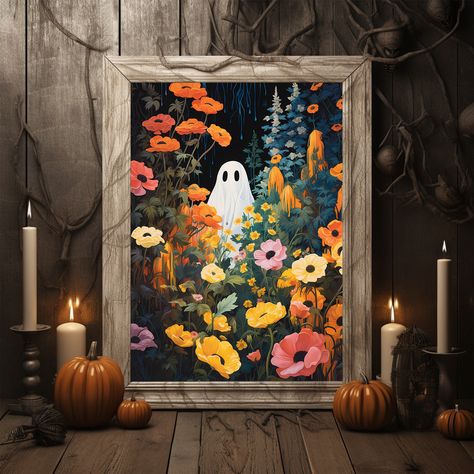 "Elevate your space with the hauntingly beautiful \"Ghost in the Flower Park\" painting, a captivating artwork that merges the ethereal world of spirits with the delicate beauty of a flower-filled park. This painting features a ghostly figure amidst a garden of vibrant flowers, creating a visually captivating and mysterious display that stirs the imagination. The painting skillfully blends the supernatural with the natural, presenting the ghostly presence as a spectral contrast to the colorful blooms. The interplay of light and shadow adds to the mysterious ambiance, inviting viewers to contemplate the story behind this enigmatic scene. The painting's composition beckons you to explore the intersection of the otherworldly and the earthly. Our high-quality painting expertly preserves the et October Vibes, Flower Park, Ghost Photo, Park Painting, Ghost Painting, Painting Halloween, Ghost Print, Ghost Photos, The Supernatural