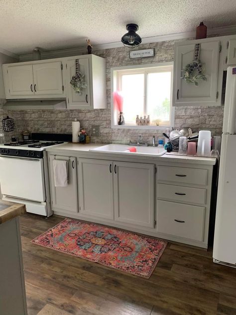 Double Wide Kitchen Remodel Layout, Double Wide Mobile Home Kitchen Ideas, Doublewide Mobile Home Kitchen Remodel, Moble Homes Kitchen Remodel, Small Mobile Home Kitchen Remodel Single Wide, Tiny Home Aesthetic, Mobile Home Kitchen Ideas, Renovating A Double Wide Trailer, Double Wide Kitchen