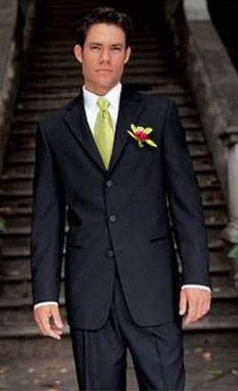 Groomsmen will wear black with green tie and orange rose boutonniere. Fall Wedding Tuxedos, Tan Suit Wedding, Lime Wedding, Wedding Dress Suit, Tan Suit, Fuchsia Wedding, Red And White Weddings, Black Tux, Weddings By Color