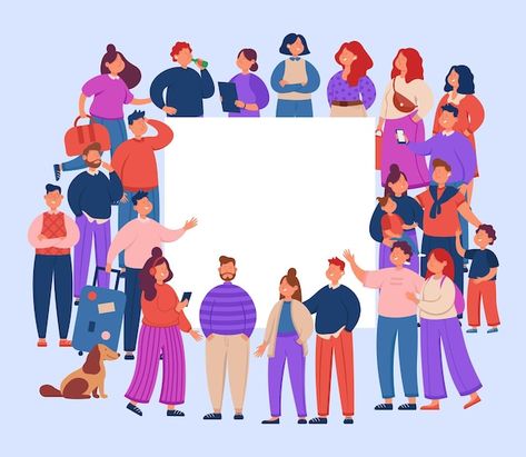 Free Vector | Crowd of different people around blank poster or placard. multicultural community standing together flat vector illustration. society, population concept for banner or landing web page Society Illustration People, Community Illustration People, Population Illustration, Society Pictures, Community Poster, Community Illustration, Society Illustration, Community Picture, Vector Illustration People