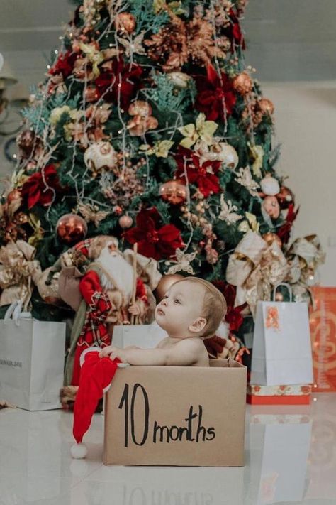 Baby In Christmas Box Picture, Mom And Baby Christmas Pictures, 6 Month Old Christmas Pictures, Baby 1st Christmas Pictures, At Home Christmas Photoshoot Baby, Xmas Baby Photoshoot, Christmas Pictures Baby, Gift Ideas Basket, Christmas Baby Photoshoot Ideas