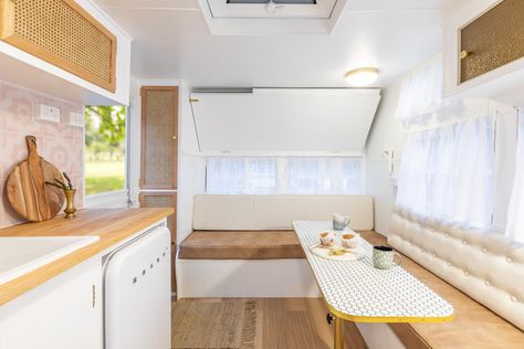 Project Gemma — Retro Caravan Renovations Caravan Kitchen Ideas, Camper Revamp, Caravan Kitchen, Caravan Renovation Diy, Caravan Interior Makeover, Trailer Inside, Caravan Conversion, Caravan Interiors, Vintage Caravan Interiors