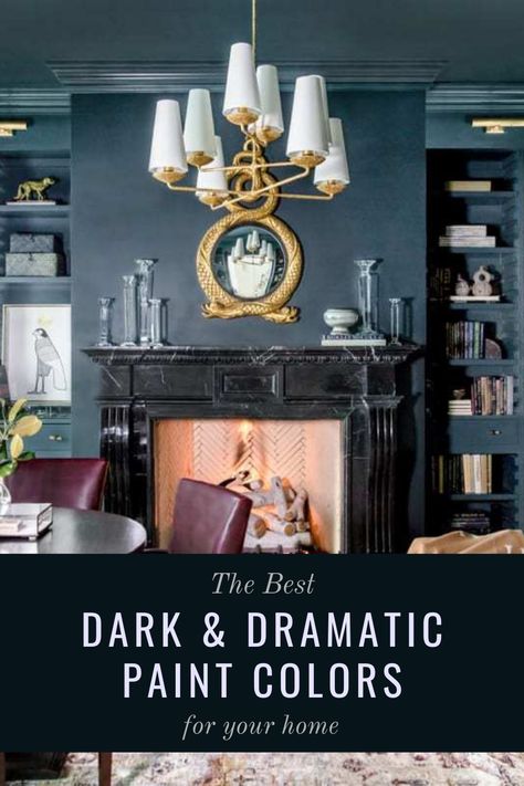 Dark Tv Room Paint Colors, Deep Breath Paint Color, Floor To Ceiling Dark Paint, Dark Peacock Paint Color, Dark Painted Ceiling Dining Room, Neutral Dark Paint Colors, Darker Living Room Paint Colors, Moody Paint Colors For Bedroom, Moody Dark Room