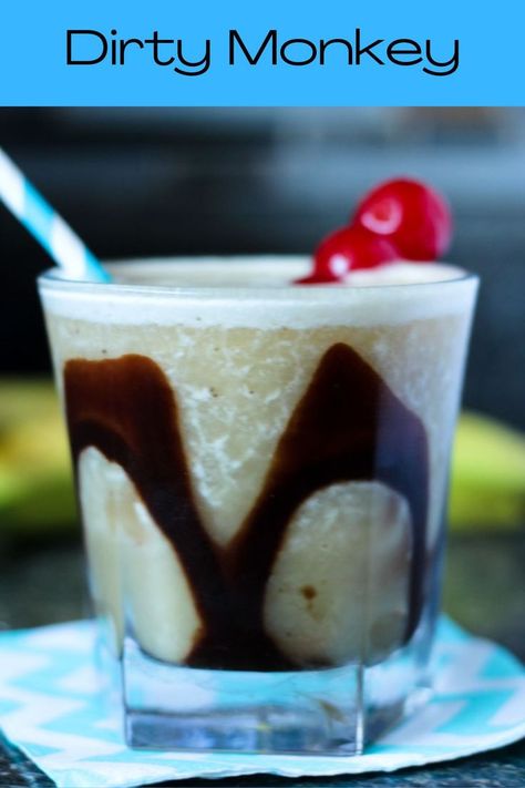 This dirty monkey frozen cocktail will transport you to a tropical island with the tastes of banana, rum, coffee liqueur, coconut and chocolate syrup. Cool Cocktails, Banana Rum, Daiquiri Cocktail, Frozen Cocktail, Frozen Summer, Frozen Drink, Protein Shake Smoothie, Coffee Liqueur, Caribbean Rum