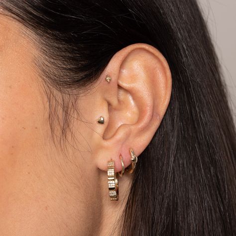 Heart Piercing Stud in Solid Gold Piercing Stud, Conch Jewelry, Heart Piercing, Gold Shop, Ear Stack, Pearl Collection, Latest Jewellery, Pink Gifts, Huggies Earrings