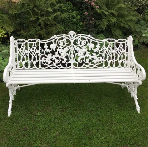 Victorian Garden Furniture, Victorian Backyard, Victorian Bench, Victorian Benches, Garden Antiques, Cast Iron Bench, Metal Garden Benches, Garden Loungers, Wrought Iron Decor