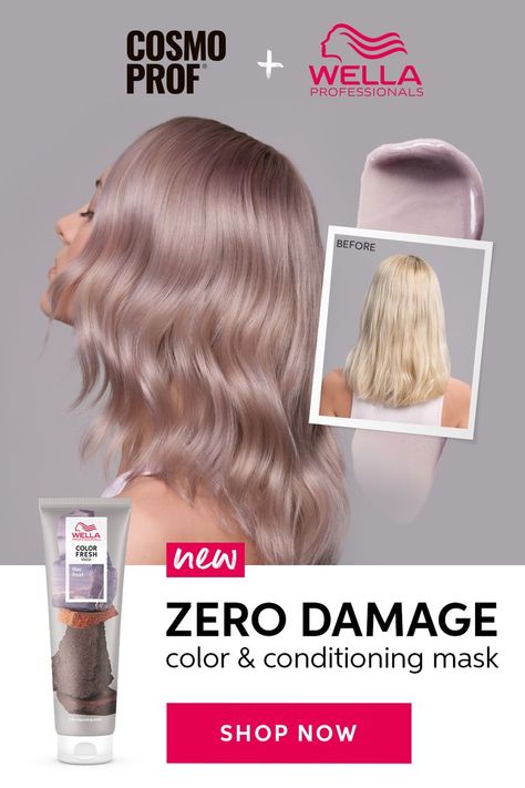 Lilac is in—and now it's so much easier to maintain! Send your clients home with the Wella Color Fresh Mask in Lilac Frost for easy at-home color maintenance. This zero-zamage, deep conditioning mask will help to neutralize any brass in between salon appointments, OR your clients can use it to frost themselves at home! Now available at CosmoProf Beauty Stores. Lilac Frost Hair, Wella Color Fresh Mask, Color Fresh Mask, Deep Conditioning Mask, Frosted Hair, Hair Mask For Damaged Hair, Wella Color Fresh, Professional Hair Color, Light Blonde Hair