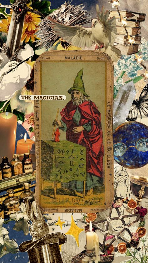 The magician #tarot #tarocards #aesthtic #themagician #magic #tarotcollage #vintage Vintage Magician Aesthetic, The Magician Aesthetic, Magician Aesthetic, Magician Tarot, The Magician Tarot, Costume Inspo, Samsung Wallpaper, Costume Party, The Magicians