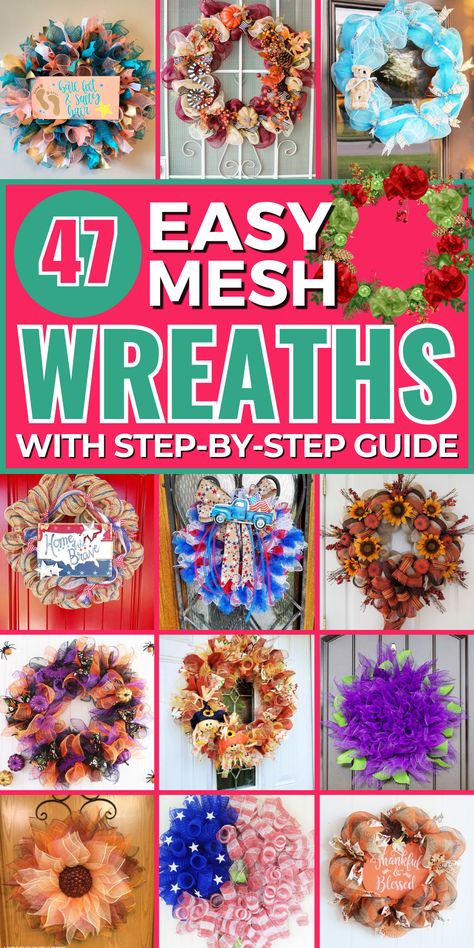 Create stunning wreaths with these DIY mesh projects. Perfect for any season or occasion! Crafts Using Mesh Ribbon, 10 Inch Mesh Wreath, Ribbon Ideas For Wreaths, Diy Mesh Wreaths For Front Door, Wreath Using 6 Inch Deco Mesh Diy, Decomesh Easter Wreaths Diy, Wire Ribbon Wreath Diy How To Make, 6 Inch Deco Mesh Wreath Tutorial, Spring Mesh Wreaths Diy