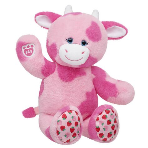 Plush Strawberry Pink Cow Toy | Shop Now at Build-A-Bear® Cow Build A Bear, Strawberry Cow Plush, Strawberry Scent, Cow Plush, Cow Toys, Strawberry Cow, Pink Cow, Paw Pads, Pink Fur