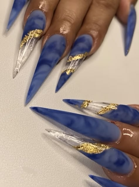 Unique Stiletto Nails, Royal Blue Stiletto Nails, Blue Stiletto Nails Design, Stilleto Nails Designs Summer, Marble Stiletto Nails, Spring Nails Stiletto, Water Drop Nail Art, Stiletto Nails Summer, Avatar Nails