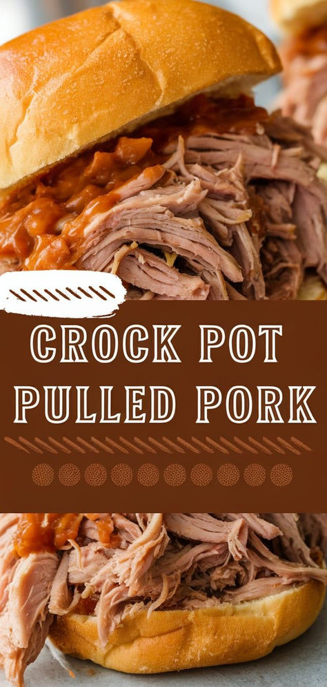 This Crock Pot Pulled Pork is a set-it-and-forget-it recipe that’s full of flavor! Tender, juicy, and perfect for sandwiches, sliders, or your favorite BBQ-inspired dishes. Apple Juice Pulled Pork Slow Cooker, Christmas Pulled Pork, Pull Pork Sandwiches Crock Pot, Bbq Pork Roast Crock Pot Recipes, Bbq Sliders Crockpot, Easy Pulled Pork Crock Pot Recipes, Pulled Pork Casserole Recipes, Bbq Pork Tenderloin Crock Pot, Pork Sliders Crockpot