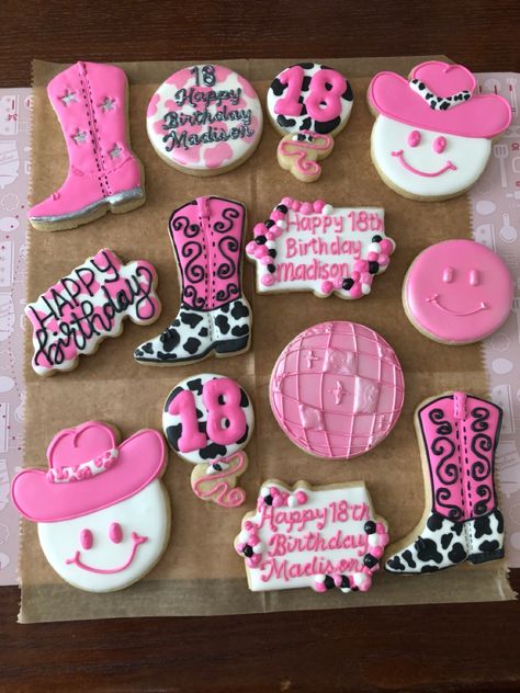 Disco Cowgirl Cookies, Cowgirl Cookies, Cowgirl Cakes, 10 Birthday, Nashville Bachelorette Party, Space Cowgirl, Disco Cowgirl, Nashville Bachelorette, Cowgirl Birthday