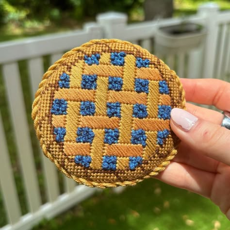 Marti | Blueberry pie 🫐🥧 my third needlepoint project and my first self finish!! It’s a fridge magnet! . . Followed the stitches done by… | Instagram Needle Point Ornaments, Needlepoint Magnets, Needlepoint Coasters, Miniature Needlepoint, Needlework Christmas, Cross Stitch Tutorial, Needlepoint Ideas, Bullet Journal Aesthetic, Mini Cross Stitch