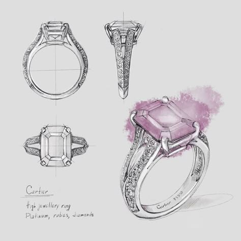 Jewelry Technical Drawing, Jewelry Illustration Design, Diamond Ring Drawing, Accessories Sketch, Rings Illustration, Sketch Jewelry, Accessories Design Sketch, Procreate Ipad Pro, Jewellery Sketch