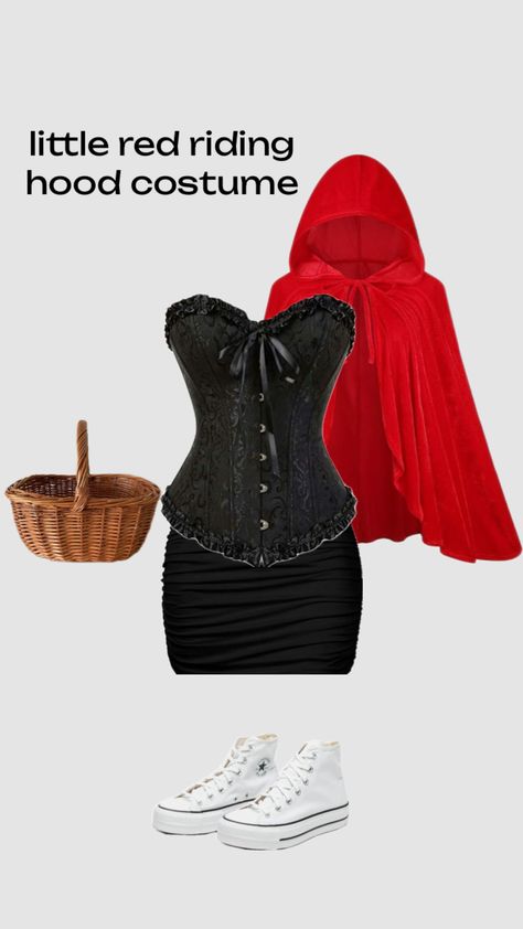 little red riding hood, little red riding hood halloween costume, hallo, Halloween, halloween costume, hallo costume, black corset, black skirt, teen halloween costume, halloween costume ideas, halloween costume inspo Red Riding Hood Halloween Costume, Hood Halloween Costume, Red Riding Hood Halloween, Little Red Riding Hood Halloween, Teen Halloween, Red Riding Hood Costume, Corset Black, Costume Inspo, Halloween Costumes For Teens