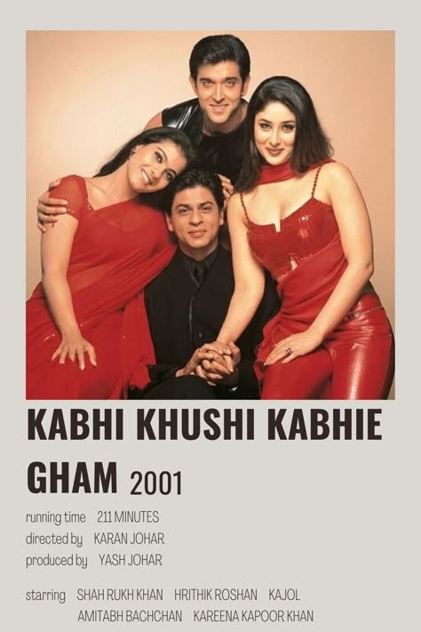 Kabhi Khushi Kabhie Gham Poster, Good Bollywood Movies, Kabhi Khusi Khabi Gham, Kabhi Khushi Kabhie Gham Poo Outfits, Bollywood Movies Aesthetic, K3g Aesthetic, 90s Bollywood Movies, Indian Movies To Watch, 2000 Bollywood