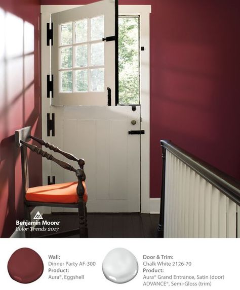 Benjamin Moore 2017 Color Trends and Color of the Year Benjamin Moore Dinner Party, Color Trends 2017, Red Paint Colors, Dark Paint Colors, Trending Paint Colors, Sleek Kitchen, Benjamin Moore Colors, Best Paint Colors, Wall Paint Colors