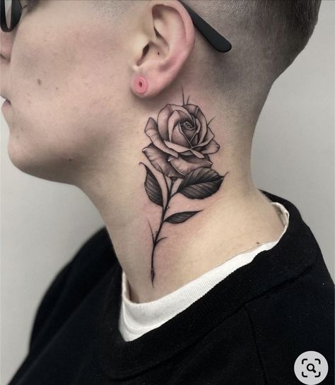 Rose Neck Tattoo, Flower Neck Tattoo, Rose Tattoo With Name, Simple Rose Tattoo, Best Neck Tattoos, Romantic Questions To Ask, Side Neck Tattoo, Rose Tattoos For Men, Rose Tattoos For Women