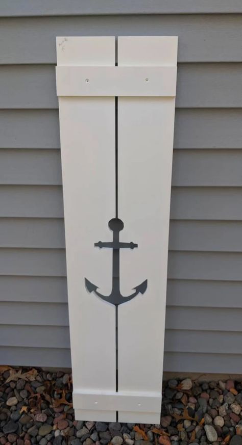 PVC Anchor Exterior Shutter: Customize Your Shutter Height | Etsy Outside House Paint Colors, Outside House Paint, Cottage Shutters, River House Decor, Decorative Shutters, Diy Curb Appeal, White Shutters, Navy Paint, House Shutters