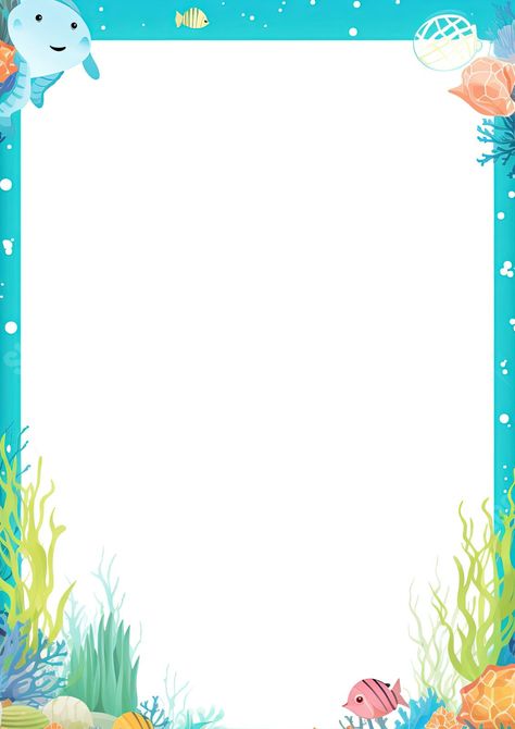 blank frame small fishes frame Beautiful Borders, Printable Frames, Graduation Crafts, Underwater Theme, Framed Words, Page Borders Design, Petite Section, Page Borders, Ocean Park