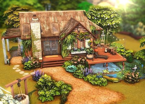 A Lovely cabin for a painter and their 2 pets. 👩🏾‍🎨ID : kikoi_builds 🎨§ 51 648 🖼�️ 1🛏️ 1🚽 🖌️40x20 📽️speed build in my bio… | Instagram Sims 4 House Building, Sims 4 House Design, Sims Building, Casas The Sims 4, Sims Games, Sims House Design, Sims 4 Build, November 2, Sims 4 Houses