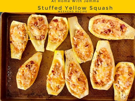 Stuffed Yellow Squash, Stuffed Yellow Squash Recipes, Yellow Bumpy Squash Recipes, Yellow Squash Boats, Yellow Squash Boats Stuffed, Stuffed Yellow Squash Recipes Ground Beef, Crooked Neck Squash Recipes, Stuffed Squash Recipes Yellow, Crooked Neck Yellow Squash Recipes