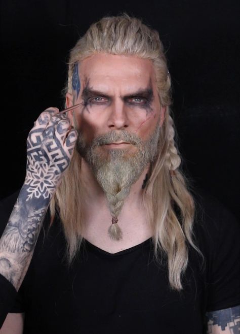 Viking Men’s Makeup, Viking Eye Makeup Men, Mens Viking Costume Makeup, Easy Viking Costume Men, Men’s Viking Makeup, Viking Warrior Makeup Men, Viking Man Makeup, Viking Face Paint Men Warriors, Viking Face Paint Men