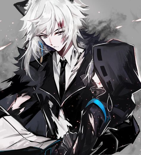 Arknights Silver Ash, Mystic Messenger Unknown, Wolf Boy, Silver Ash, Roleplay Characters, Cool Anime Guys, Fantasy Artwork, Anime Background, White Hair