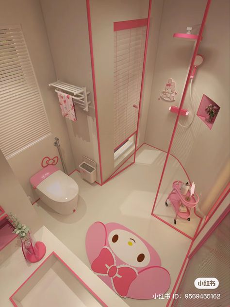 My Melody Bathroom, Room Arrangement Ideas, Kids Bathroom Makeover, Kids Room Bed, Interiors Kitchen, Hello Kitty House, Pink Room Decor, Baby Boy Room Decor, Apartment Living Room Design