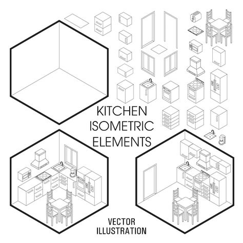 Isometric Furniture, Isometric Kitchen, Kitchen Icon, Isometric Drawing, Paper Layout, Wood Crafting Tools, Interior Design Sketches, Isometric Design, Isometric Illustration