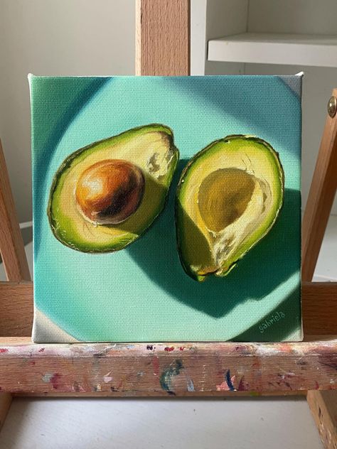 How To Paint Fruit Acrylic, Fruit Acrylic Painting, Avocado Painting, Gcse Art Sketchbook, Oil Pastel Paintings, Farm Art, Shadow Art, Art Painting Gallery, Fruit Painting