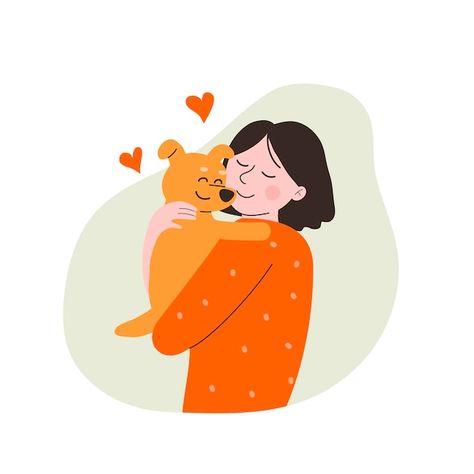 Girl With Dog Illustration, Dog Love Illustration, Dog Hug, Hug Pose, Hug Illustration, Vector Girl, Dogs Hugging, Cute Animal Illustration, Funny Cartoon Gifs