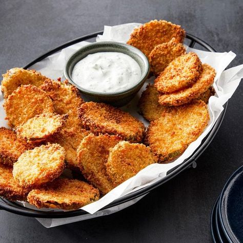 100 Appetizer Recipes That Will Please Any Crowd Fried Pickles Recipe Air Fryer, Air Fried Pickles Recipe, Pickle Fries, Air Fryer Fried Pickles, Vegetables Ideas, Deep Fried Pickles, Fried Pickles Recipe, Dill Pickle Slices, Air Fryer Recipes Snacks