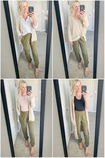 Black Joggers Outfit Dressy, Green Joggers Outfit, Womens Joggers Outfit, Black Joggers Outfit, Joggers Outfit Women, How To Wear Joggers, Outfit Cardigan, Outfits Dressy, Green Joggers